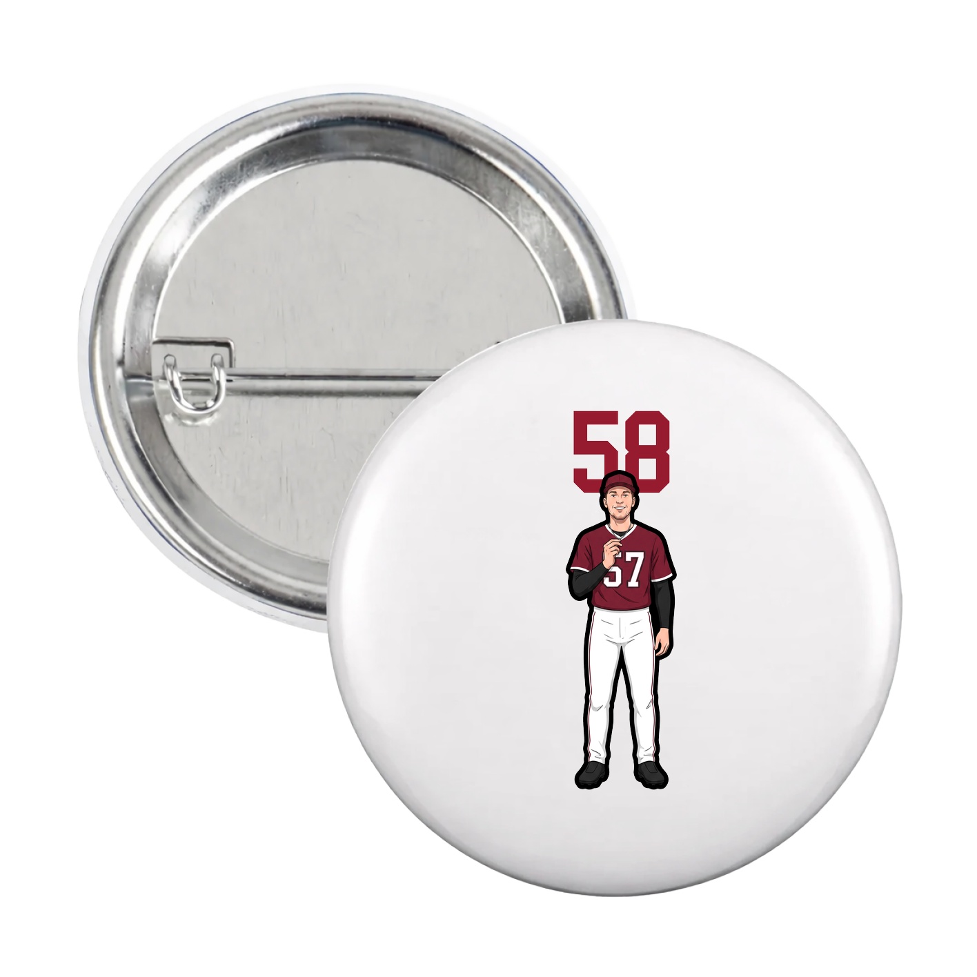 Game Day Button — Number Top in White