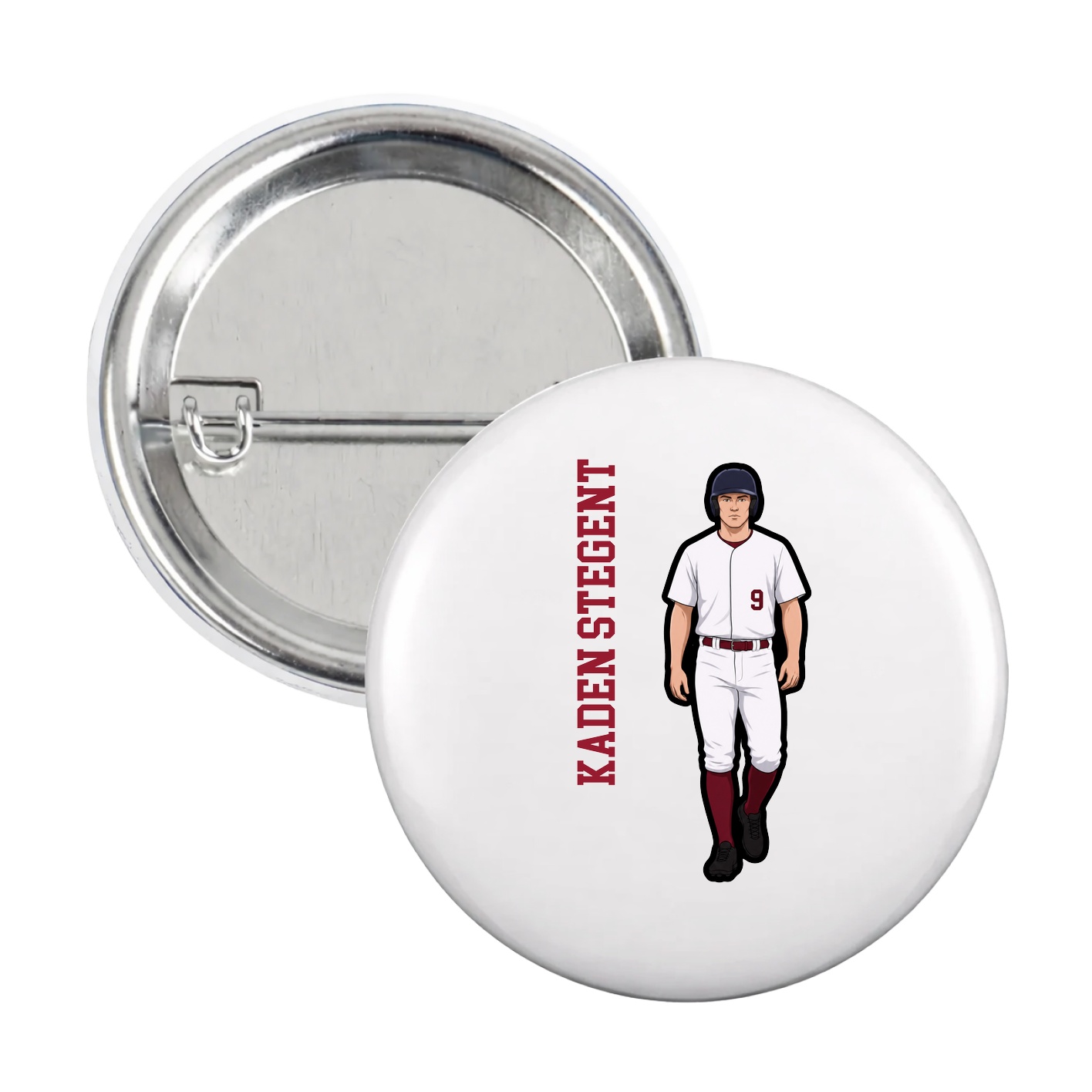 Game Day Button — Name Vertical in White