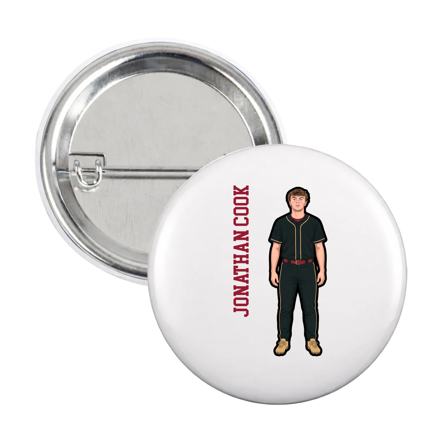 Game Day Button — Name Vertical in White
