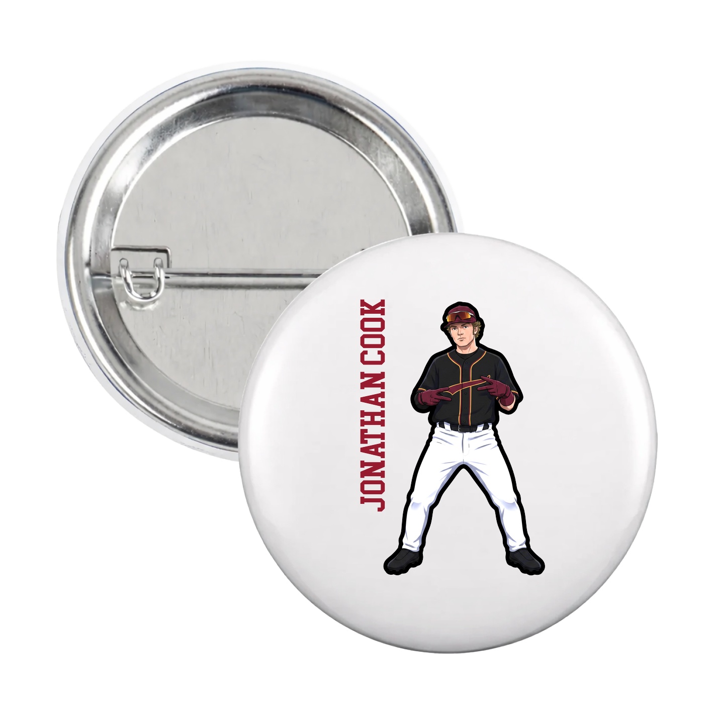 Game Day Button — Name Vertical in White