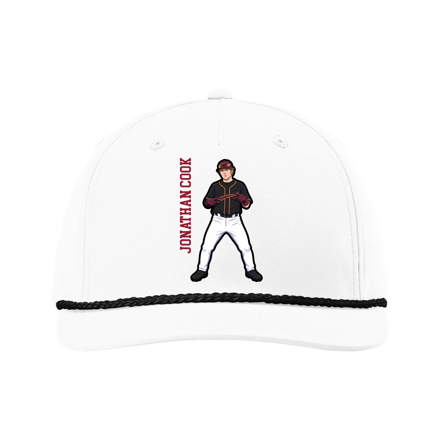Five-Panel Classic Rope Cap — Name Vertical in White