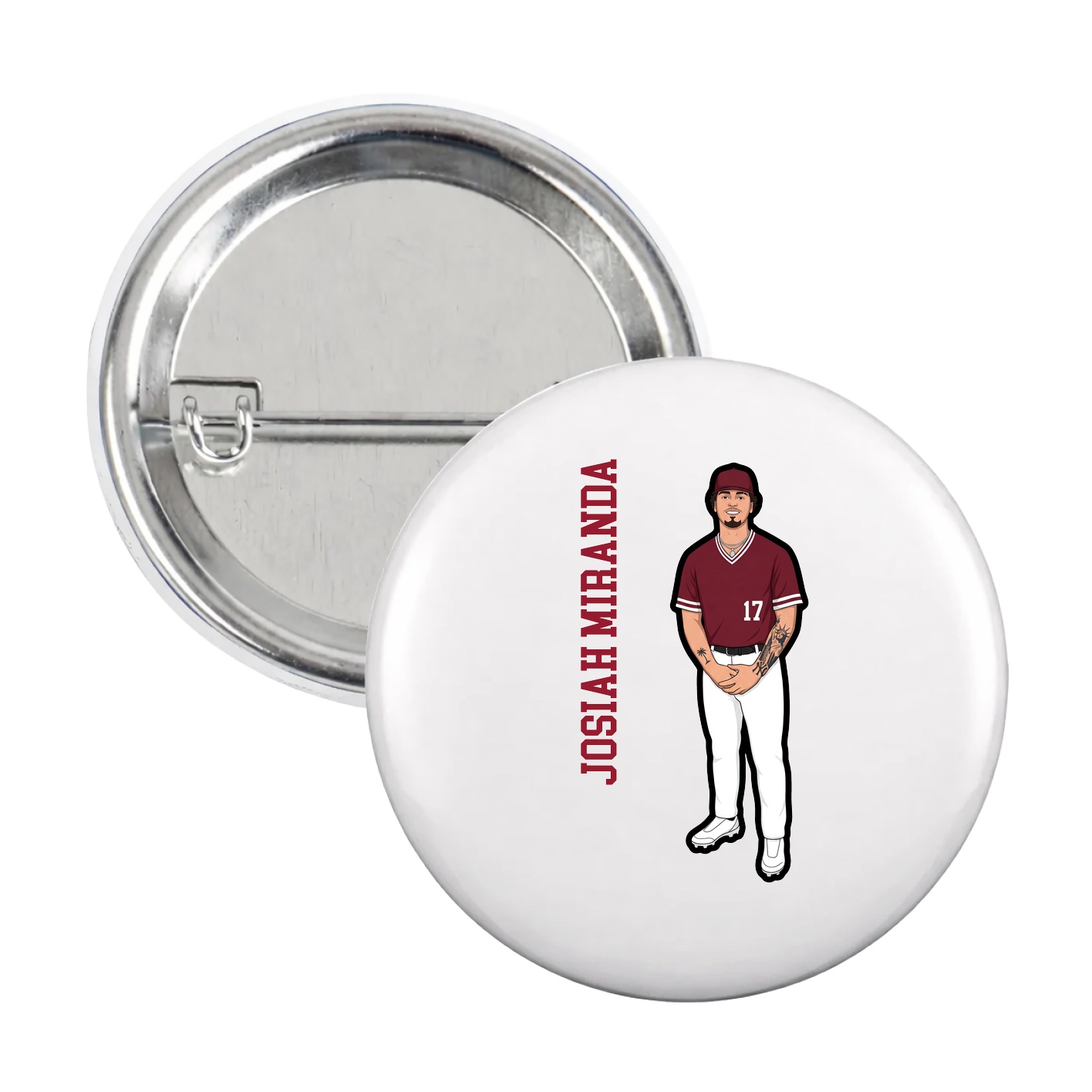 Game Day Button — Name Vertical in White