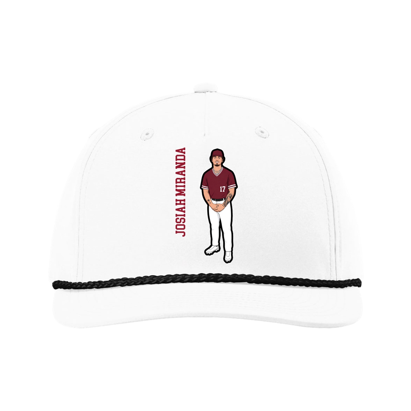 Five-Panel Classic Rope Cap — Name Vertical in White