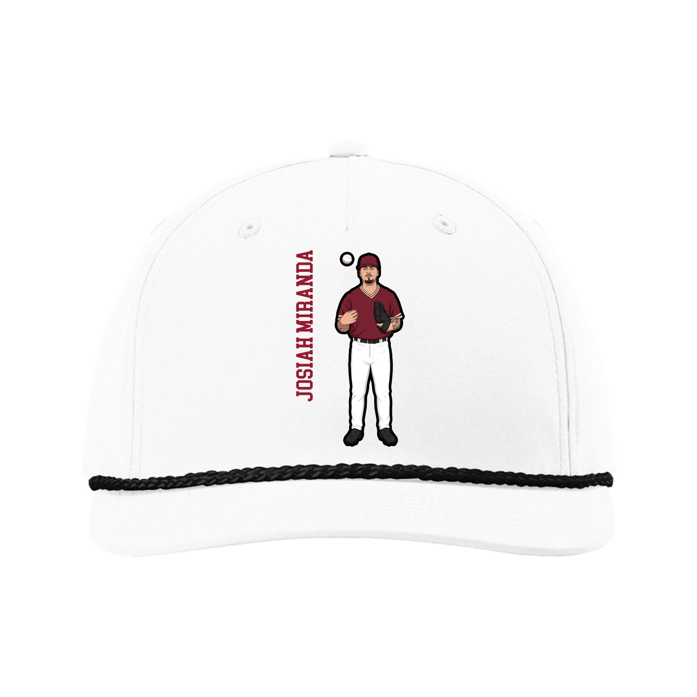 Five-Panel Classic Rope Cap — Name Vertical in White