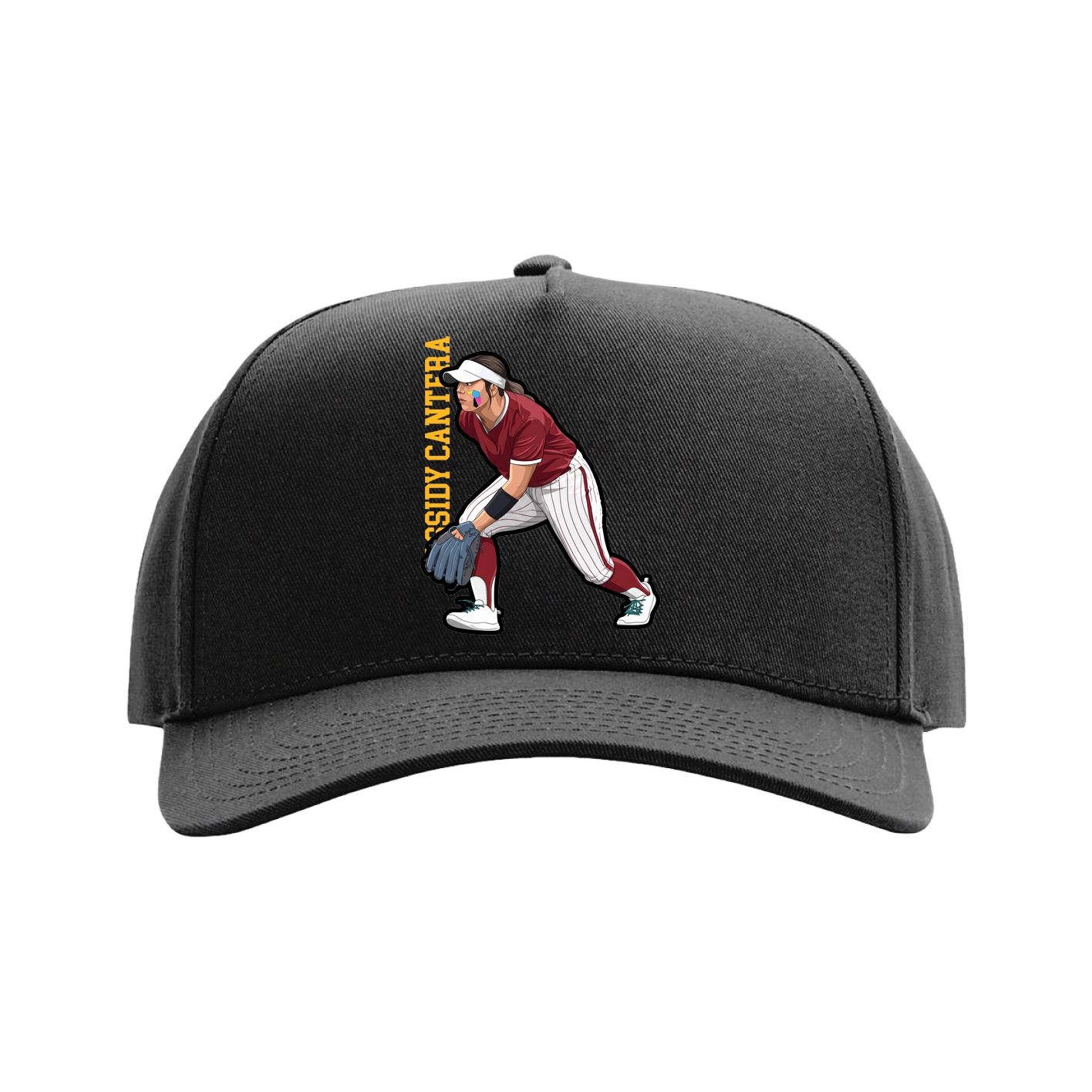 Full Fabric Five-Panel Champ Cap — Name Vertical in Black