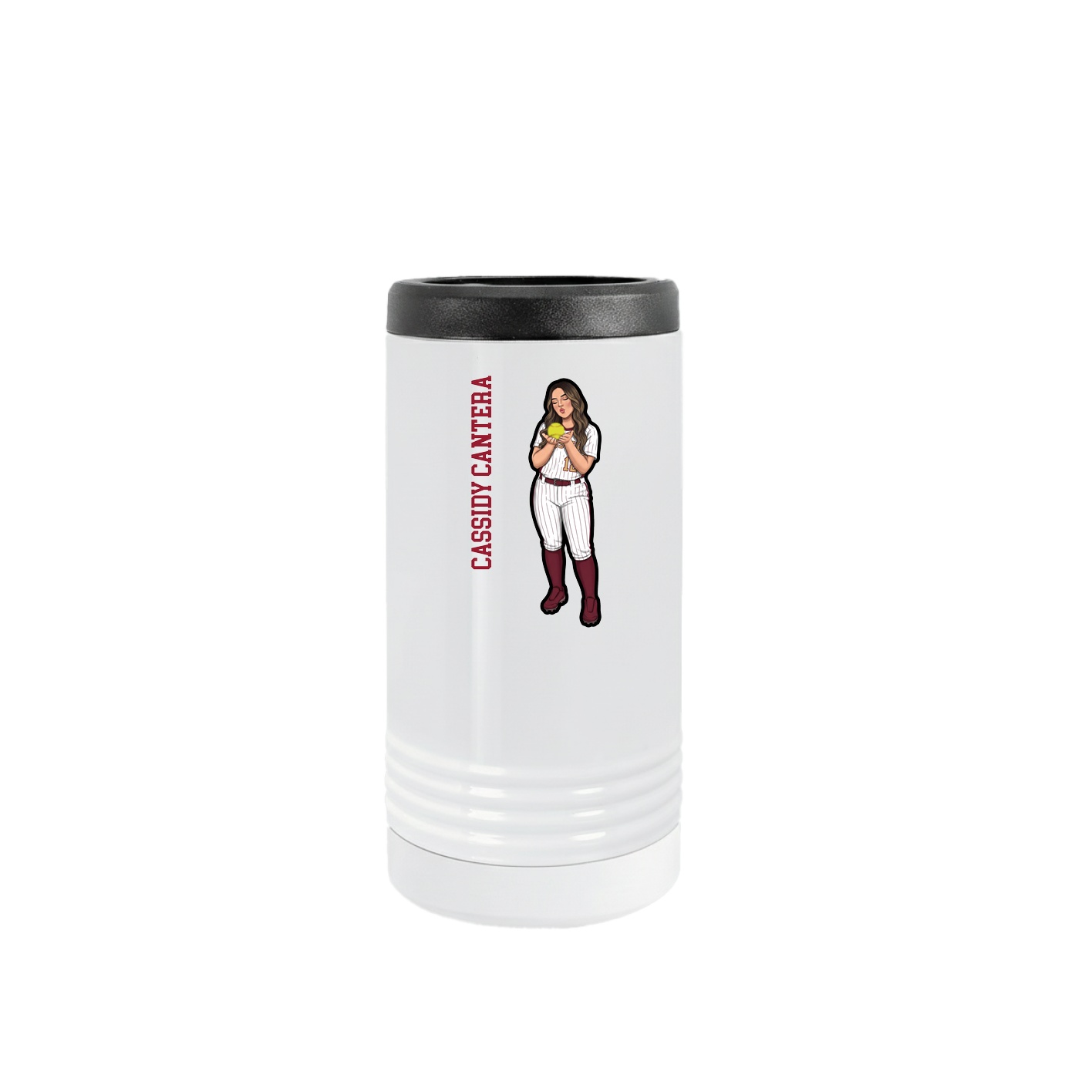Slim Beverage Holder — Name Vertical in White
