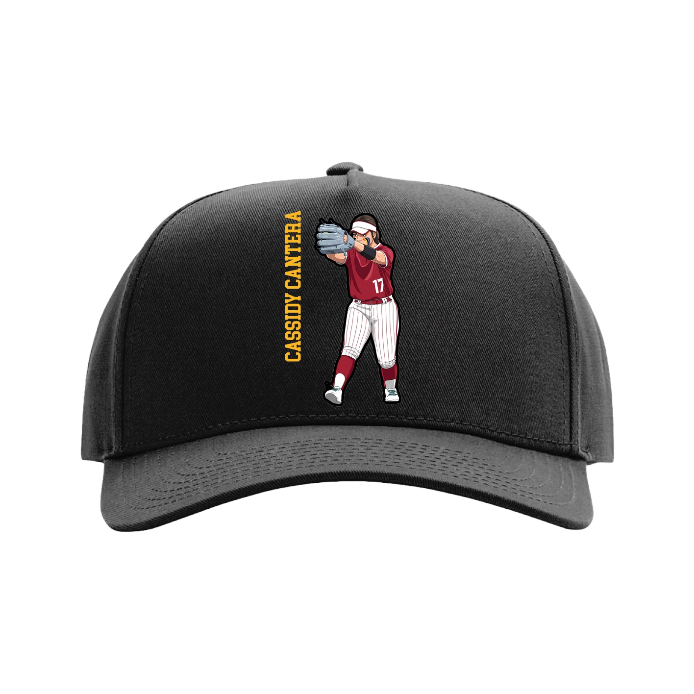 Full Fabric Five-Panel Champ Cap — Name Vertical in Black