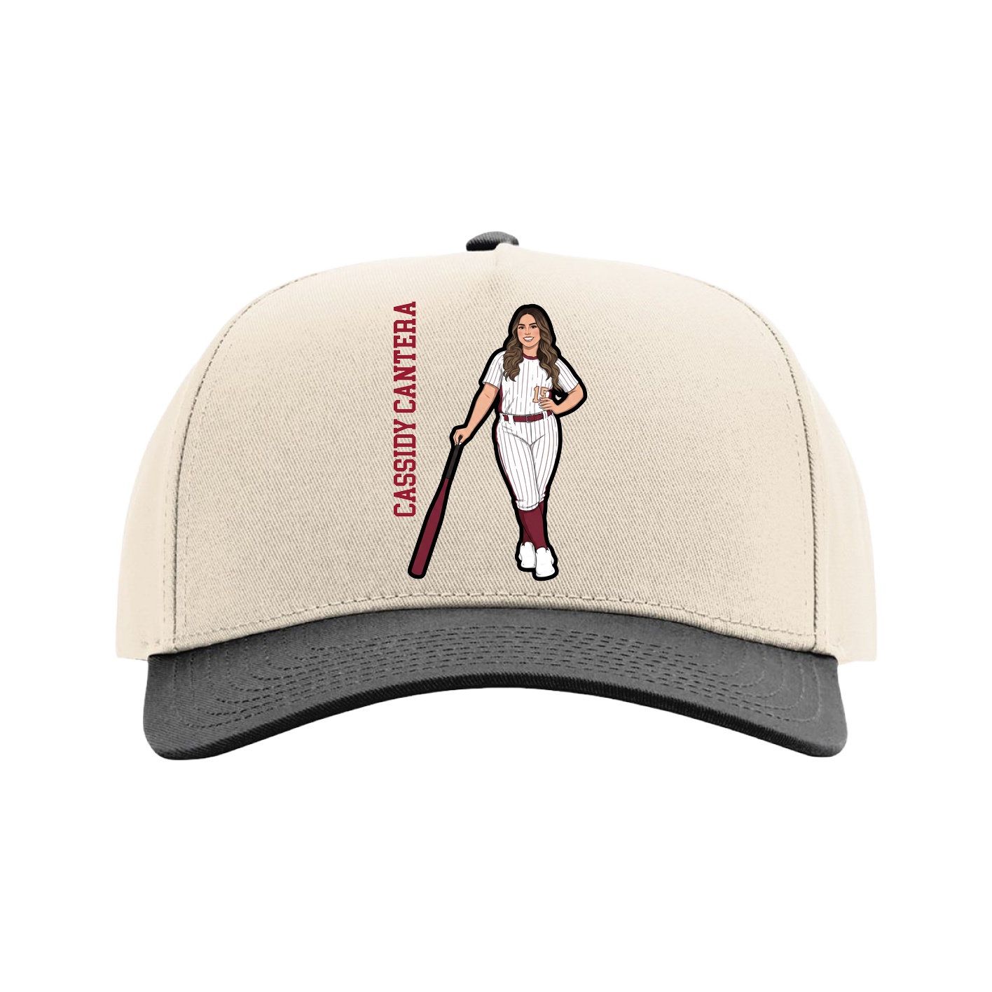 Full Fabric Five-Panel Champ Cap — Name Vertical in Cream/Black