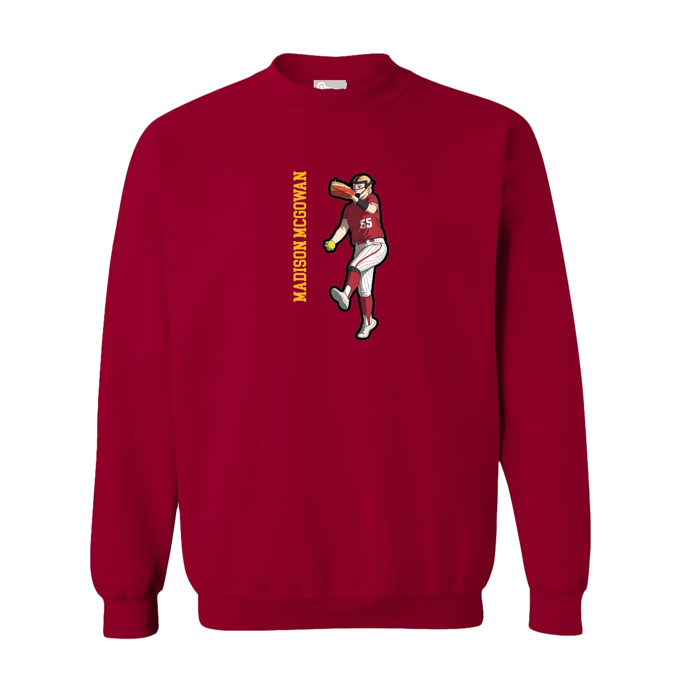 Fleece Crew — Name Vertical in Cardinal