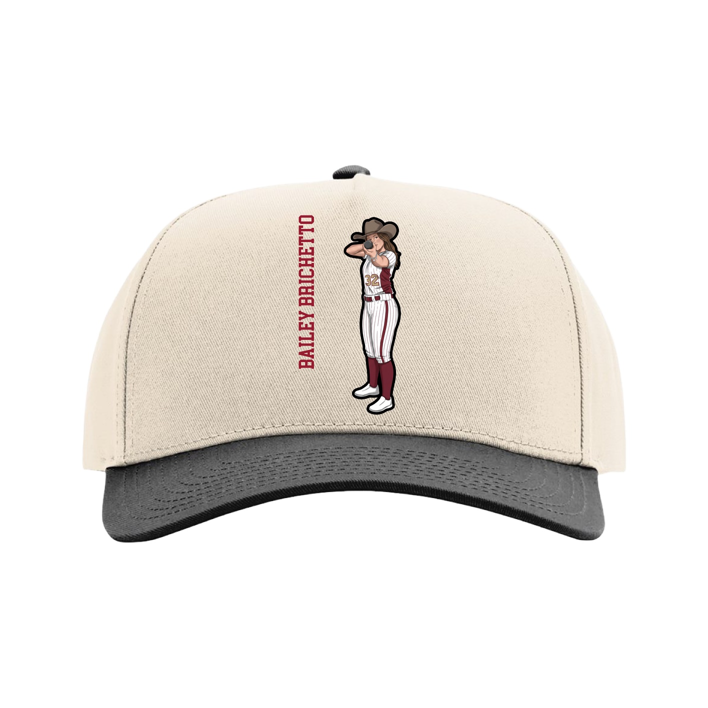 Full Fabric Five-Panel Champ Cap — Name Vertical in Cream/Black