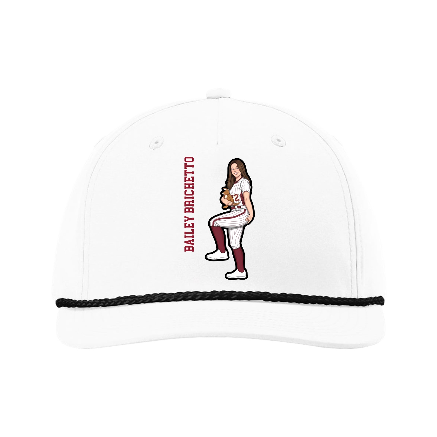 Five-Panel Classic Rope Cap — Name Vertical in White