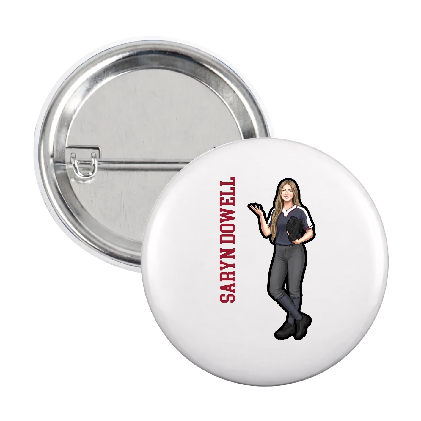 Game Day Button — Name Vertical in White