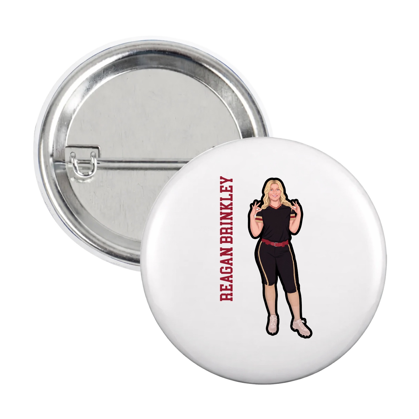 Game Day Button — Name Vertical in White