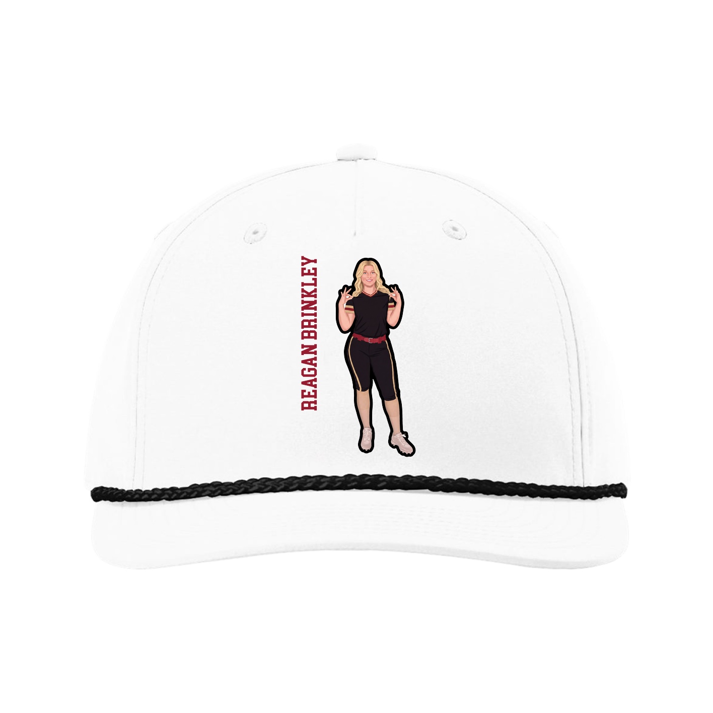 Five-Panel Classic Rope Cap — Name Vertical in White