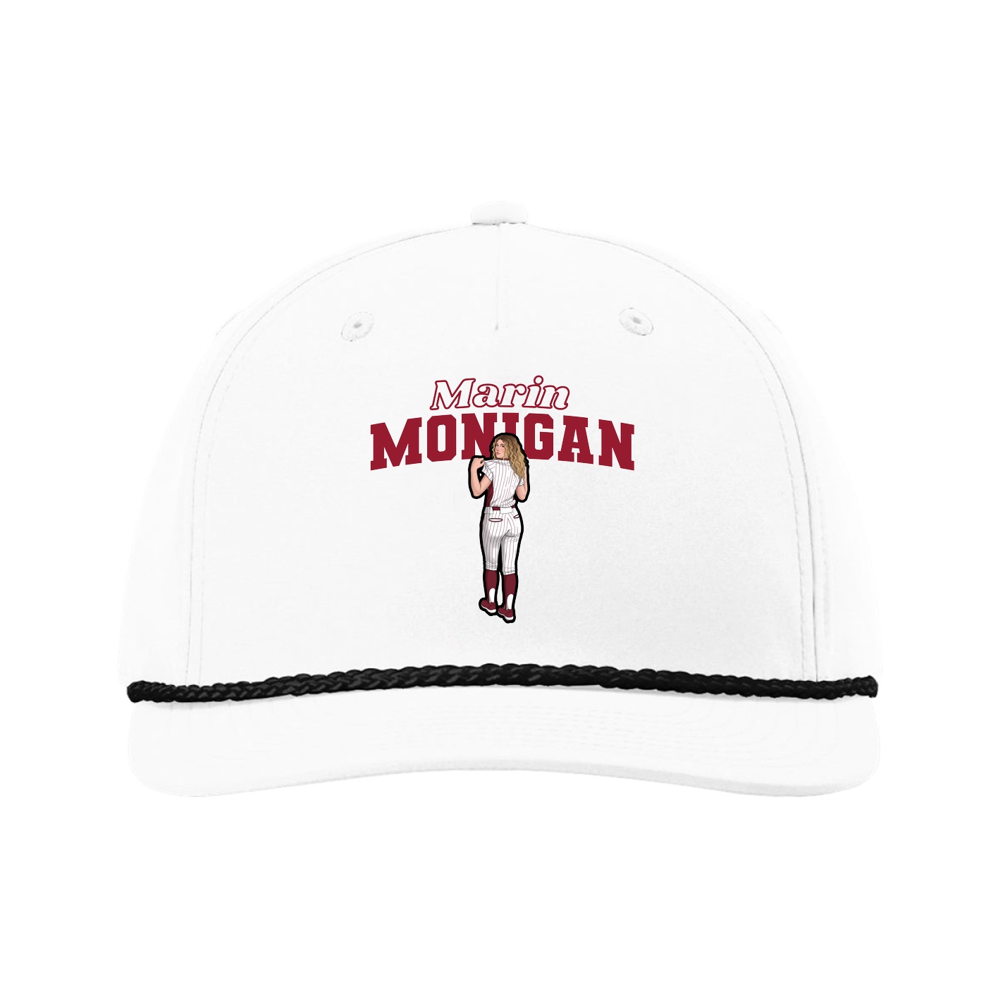 Five-Panel Classic Rope Cap — Name Arch in White