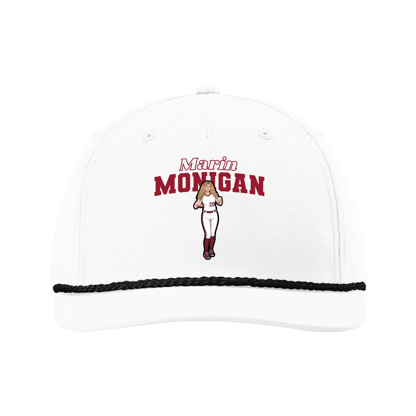 Five-Panel Classic Rope Cap — Name Arch in White