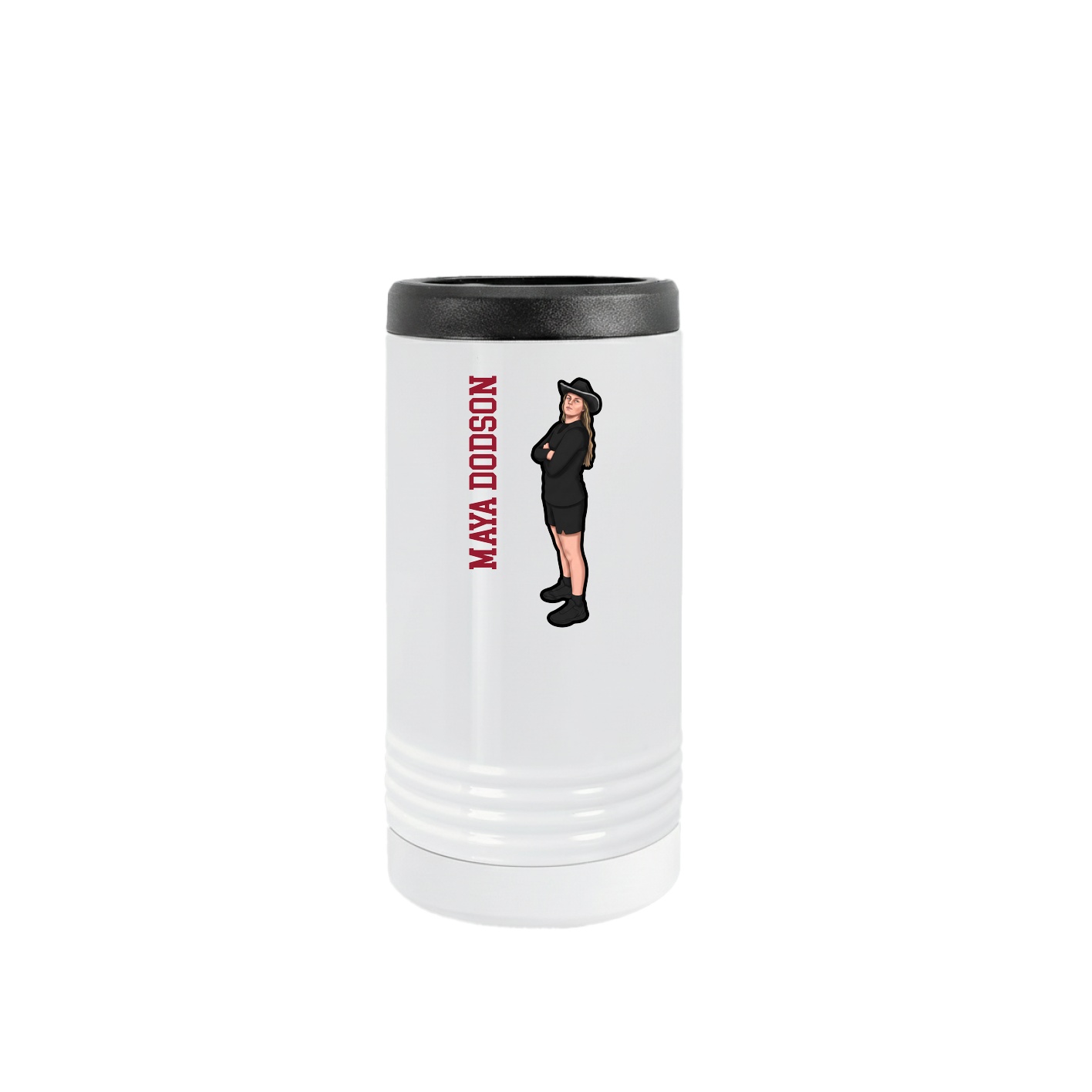 Slim Beverage Holder — Name Vertical in White