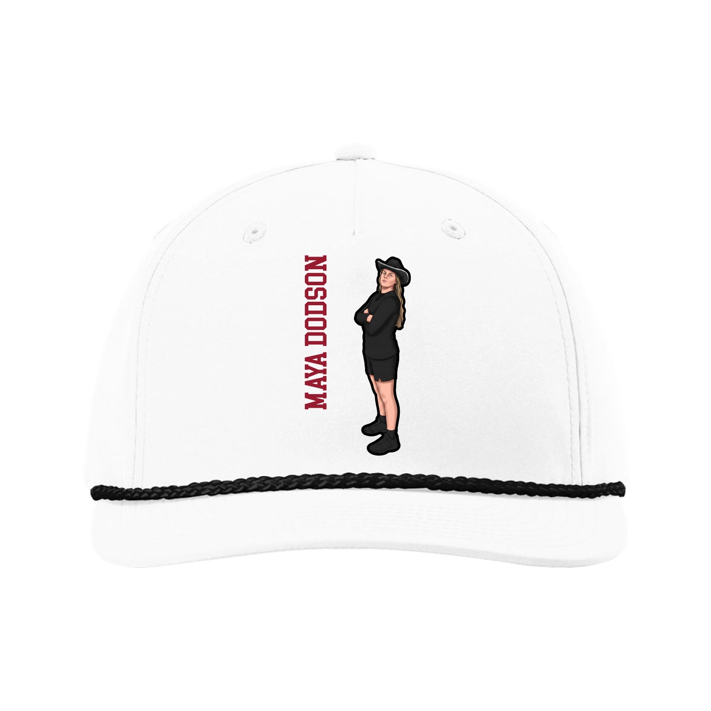 Five-Panel Classic Rope Cap — Name Vertical in White