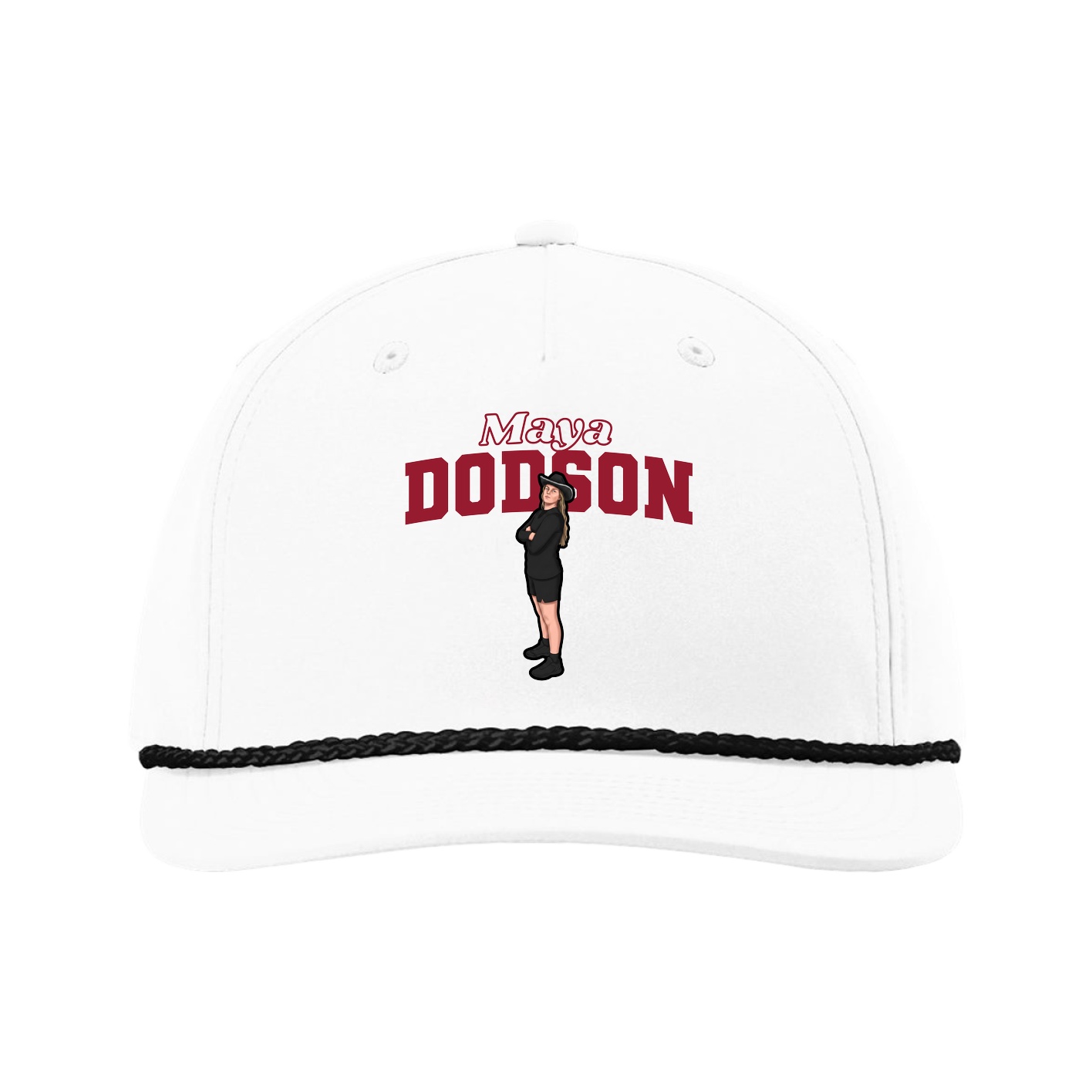 Five-Panel Classic Rope Cap — Name Arch in White