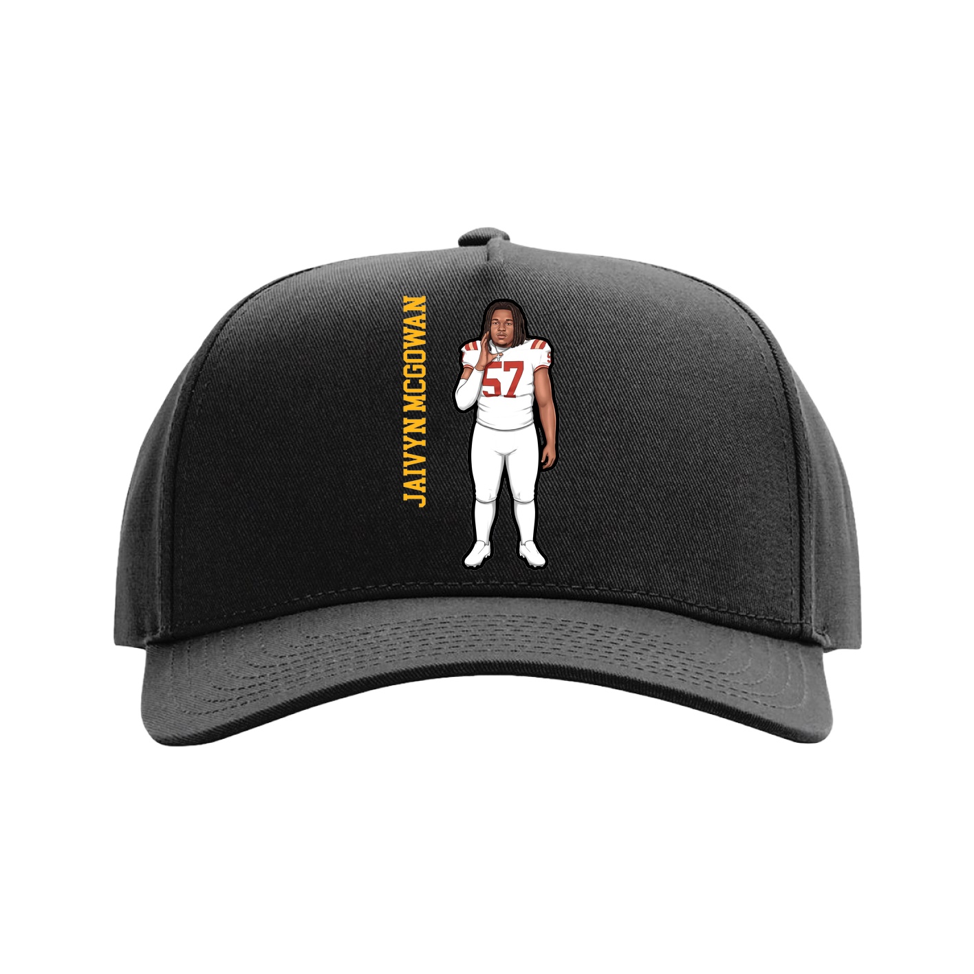 Full Fabric Five-Panel Champ Cap — Name Vertical in Black