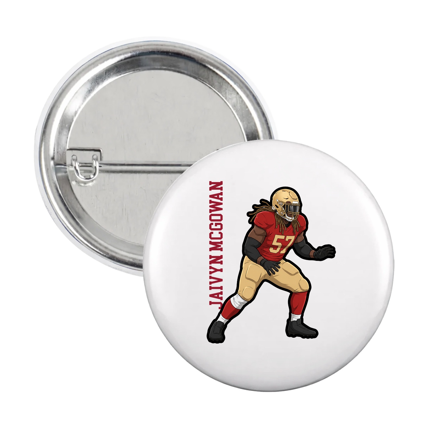 Game Day Button — Name Vertical in White