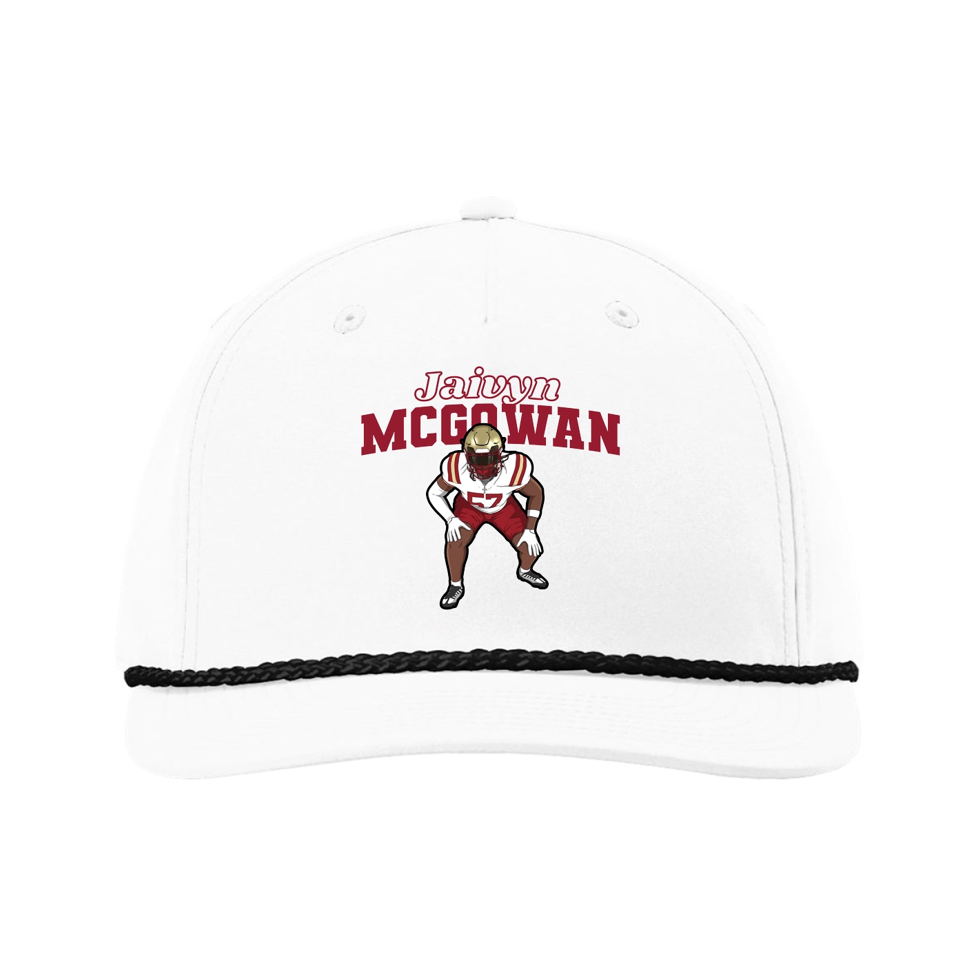 Five-Panel Classic Rope Cap — Name Arch in White