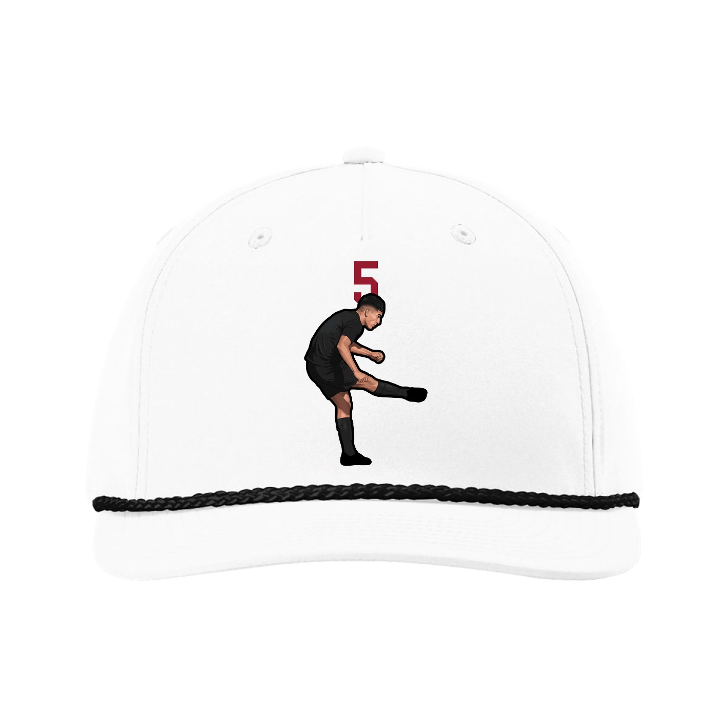 Five-Panel Classic Rope Cap — Number Top in White