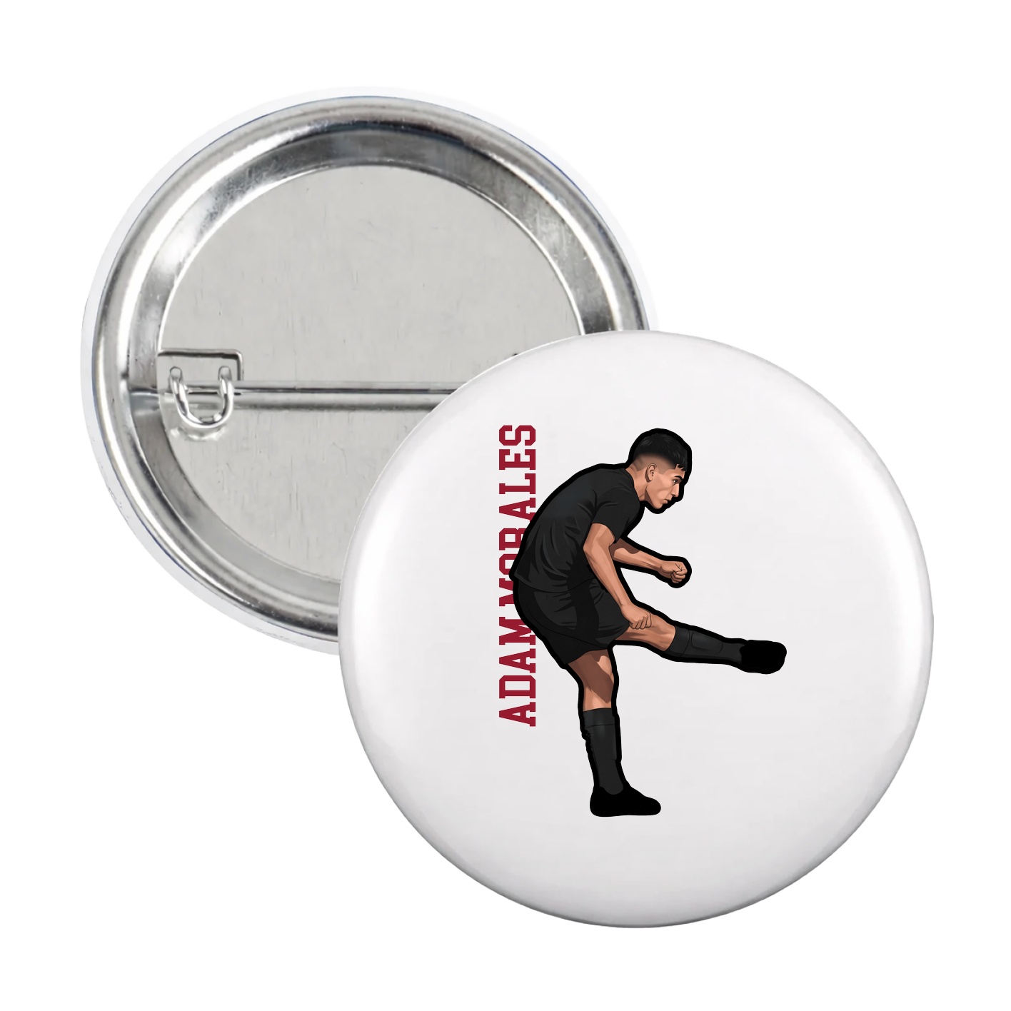 Game Day Button — Name Vertical in White