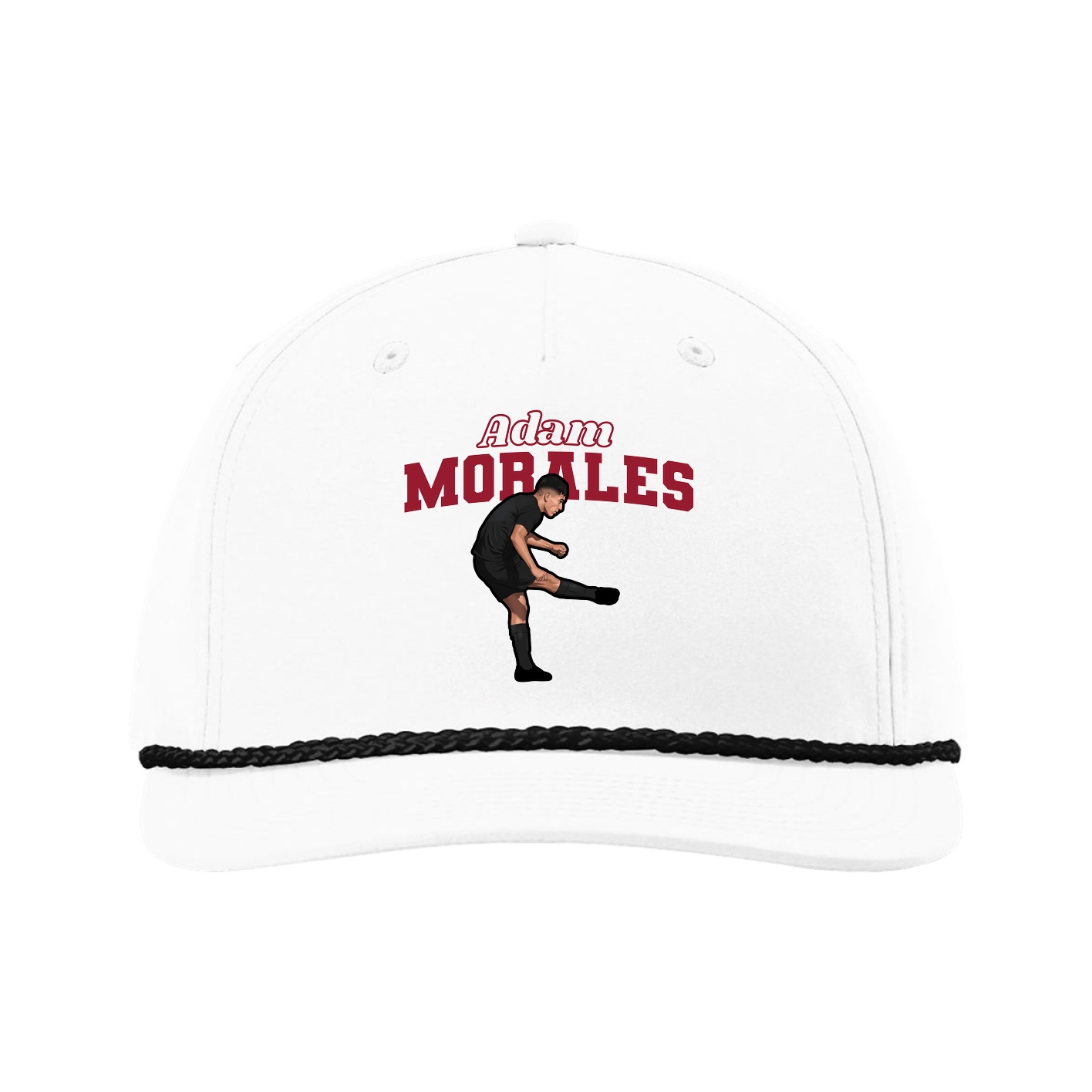 Five-Panel Classic Rope Cap — Name Arch in White