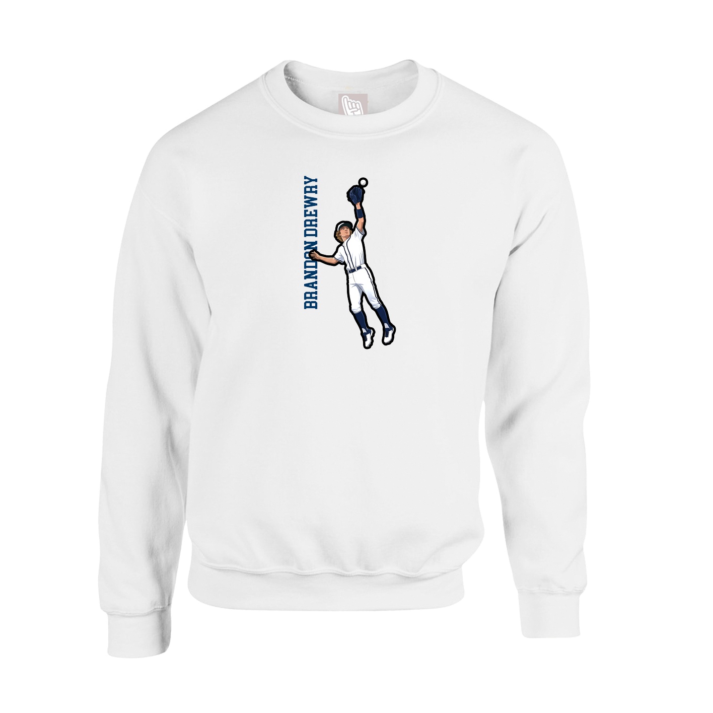 Fleece Crew — Name Vertical in White