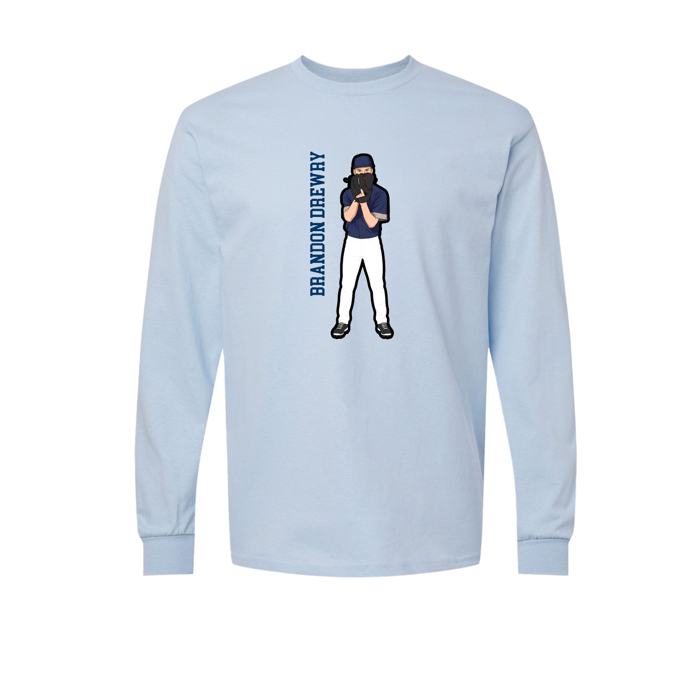 Long Sleeve Tee — Name Vertical in Light Blue
