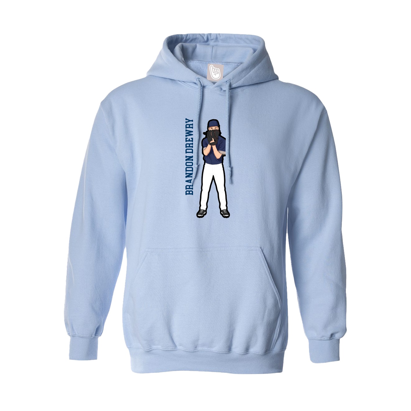 Hoodie — Name Vertical in Light Blue