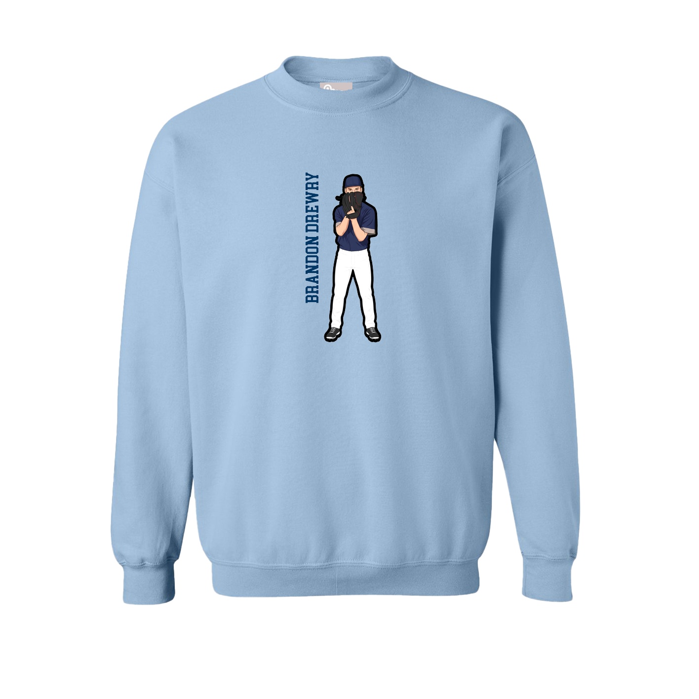 Fleece Crew — Name Vertical in Light Blue