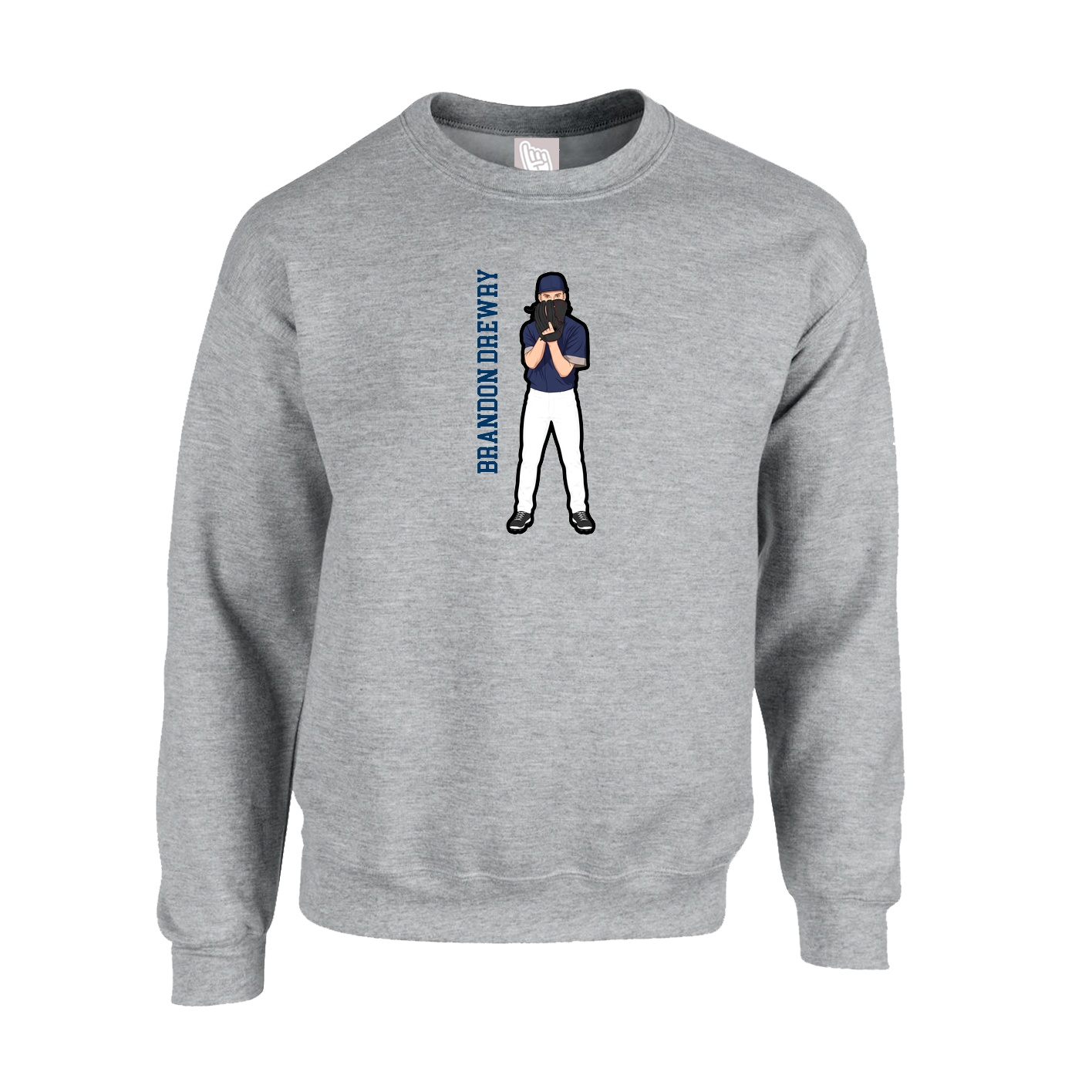 Fleece Crew — Name Vertical in Grey