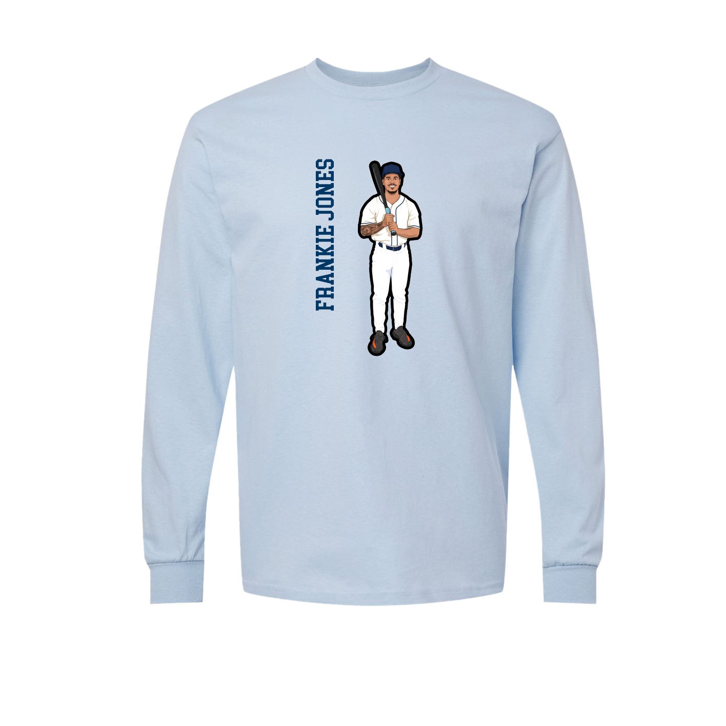 Long Sleeve Tee — Name Vertical in Light Blue