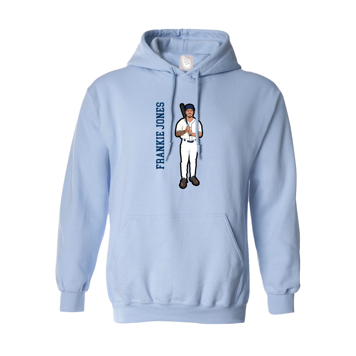 Hoodie — Name Vertical in Light Blue