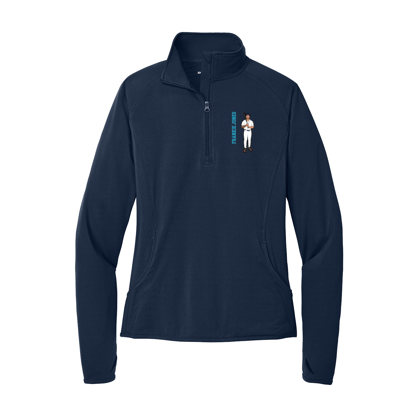 Women's Q-Zip Pullover — Name Vertical in Navy