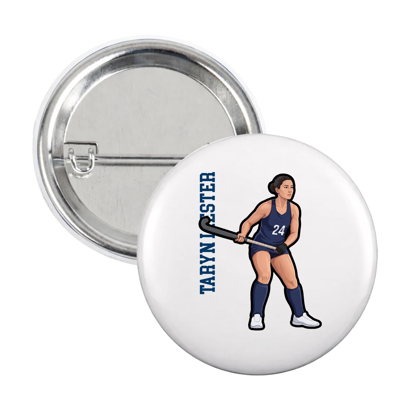 Game Day Button — Name Vertical in White