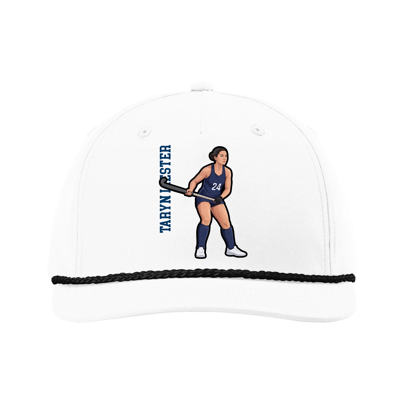 Five-Panel Classic Rope Cap — Name Vertical in White