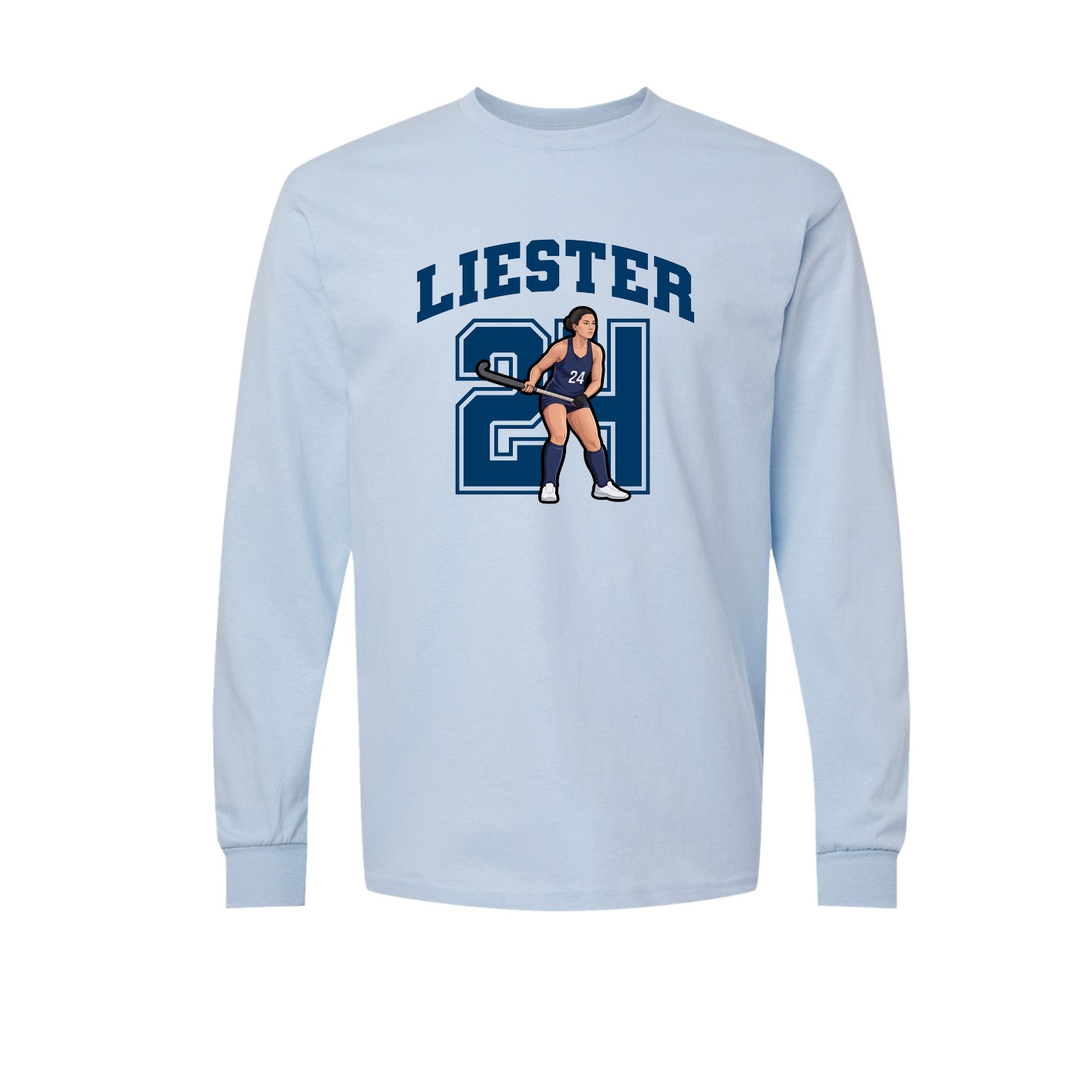 Long Sleeve Tee — Number in Light Blue