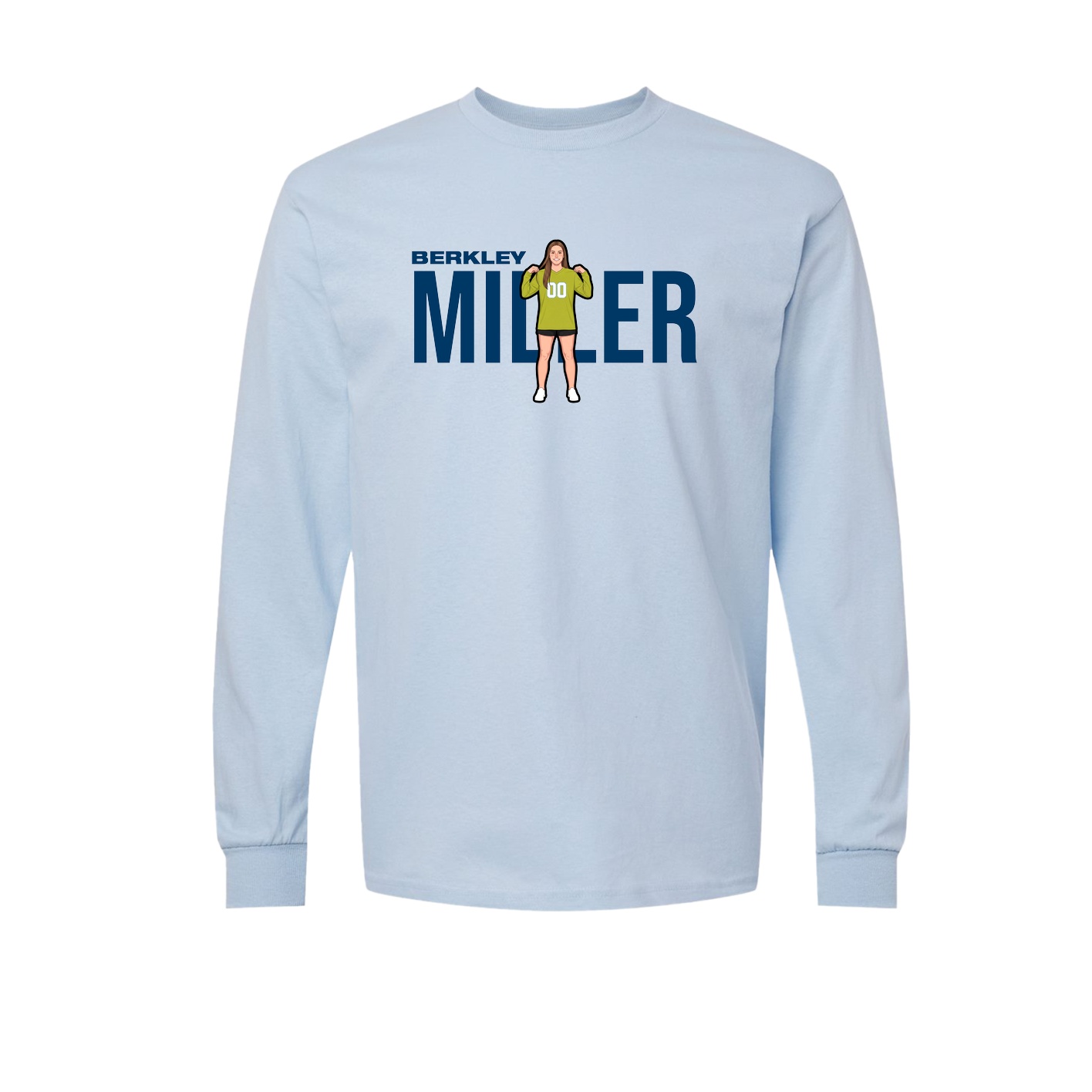 Long Sleeve Tee — Player Name in Light Blue