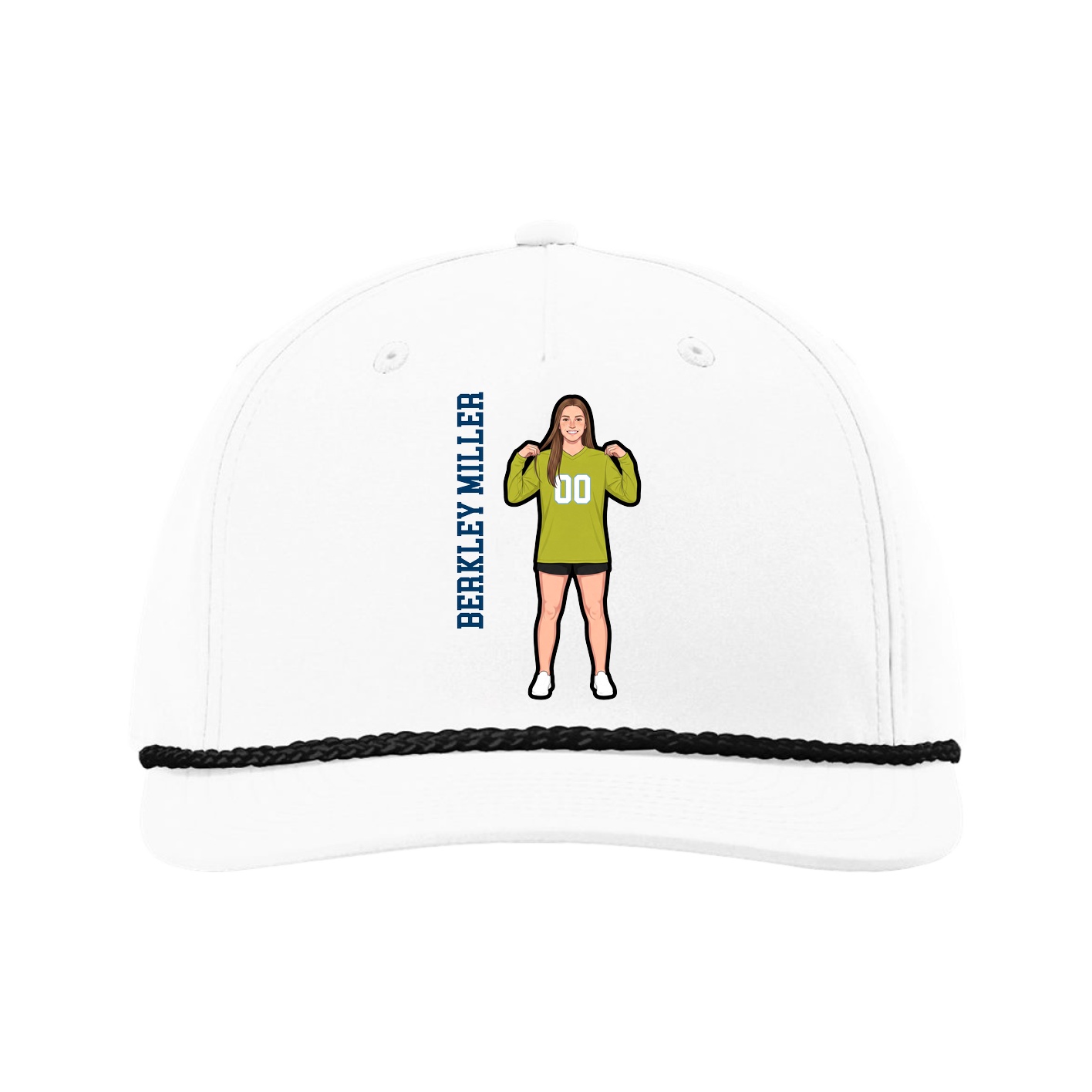 Five-Panel Classic Rope Cap — Name Vertical in White