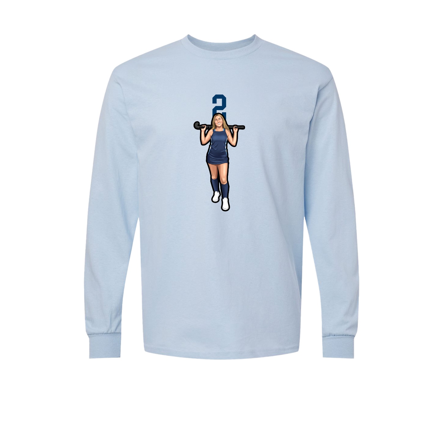 Long Sleeve Tee — Number Top in Light Blue