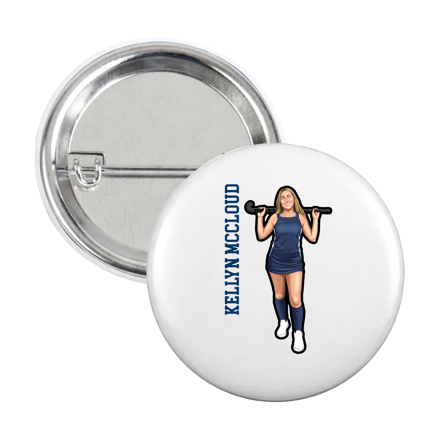 Game Day Button — Name Vertical in White