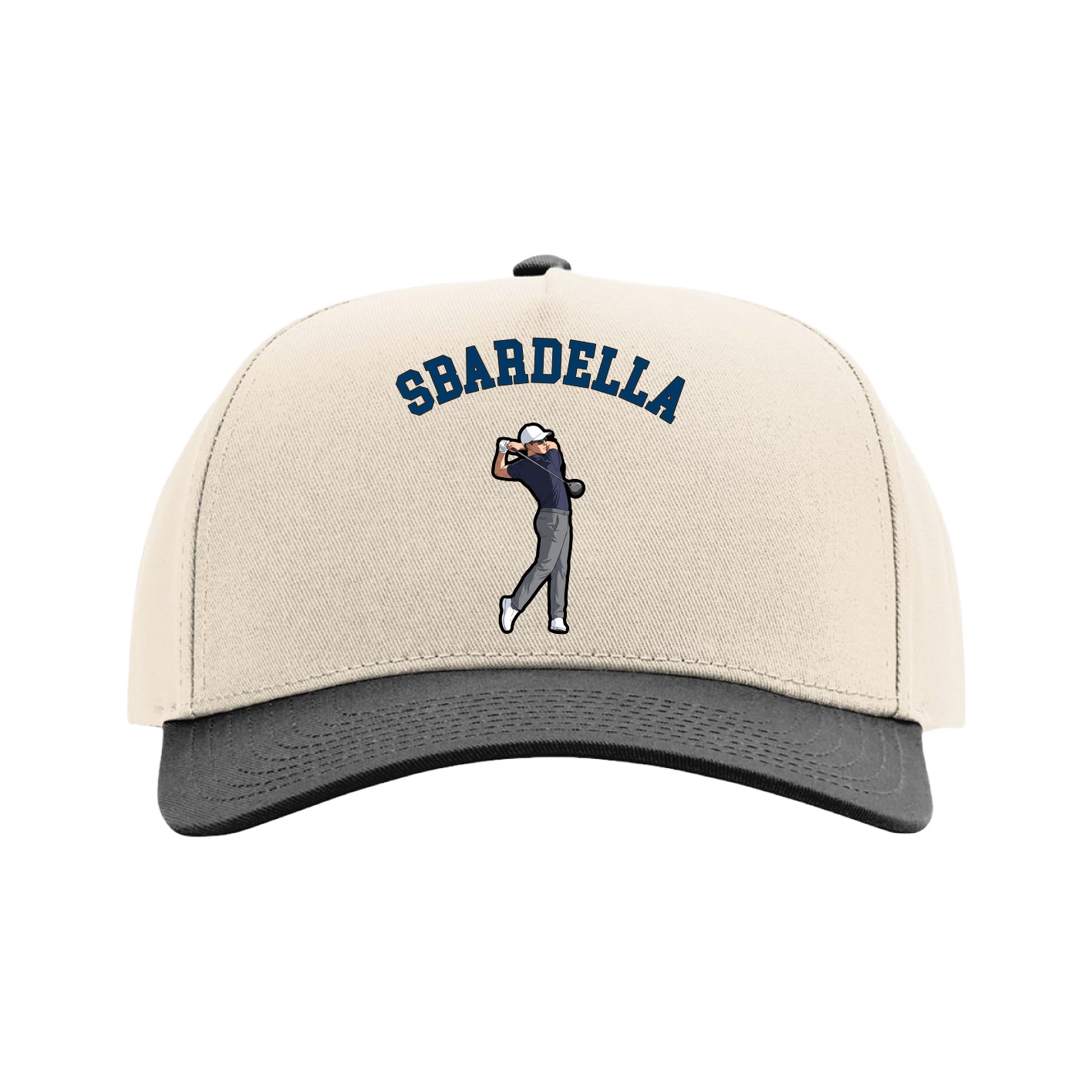 Full Fabric Five-Panel Champ Cap — Shirsey Arch in Cream/Black