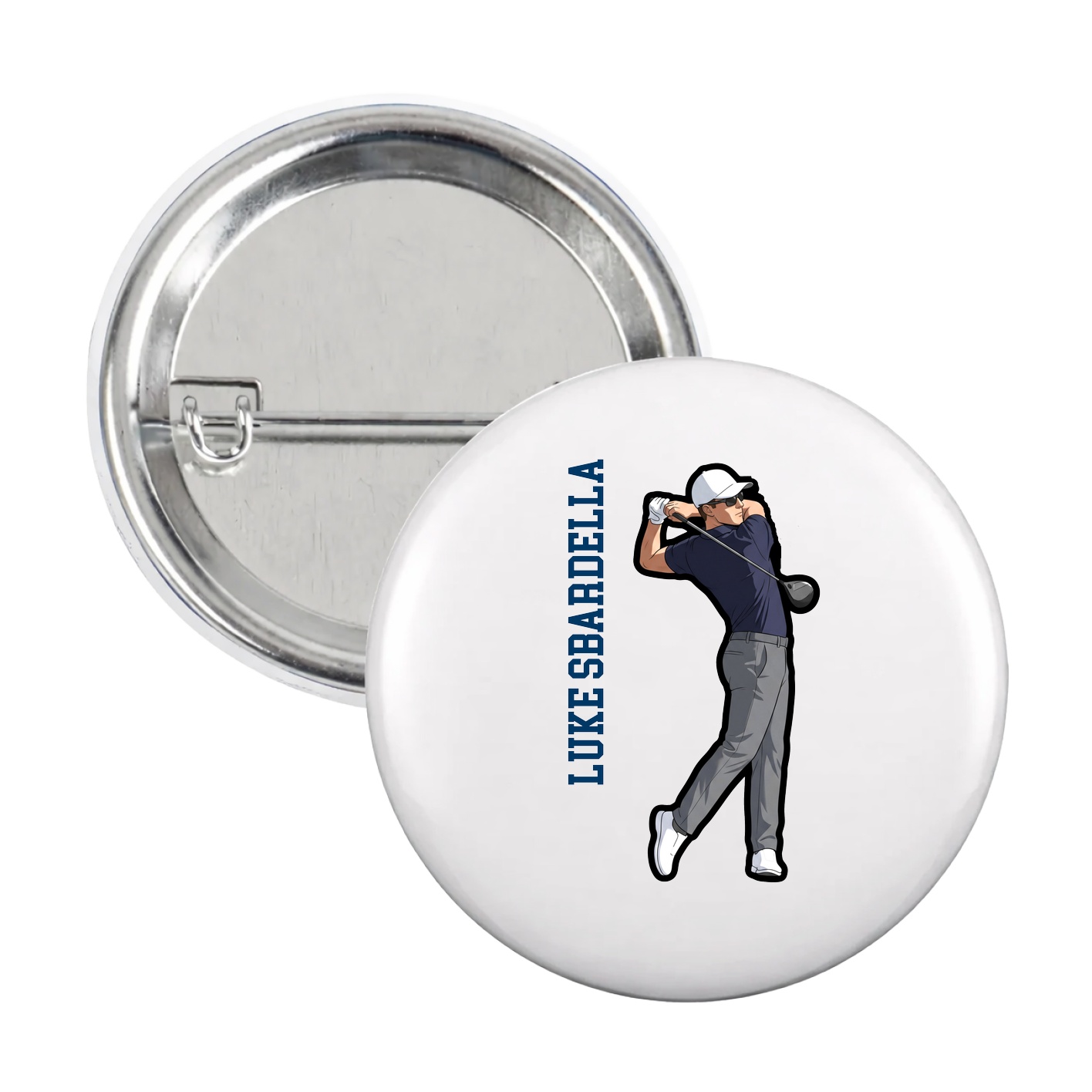 Game Day Button — Name Vertical in White