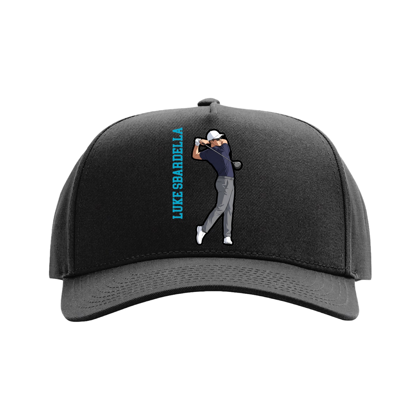 Full Fabric Five-Panel Champ Cap — Name Vertical in Black