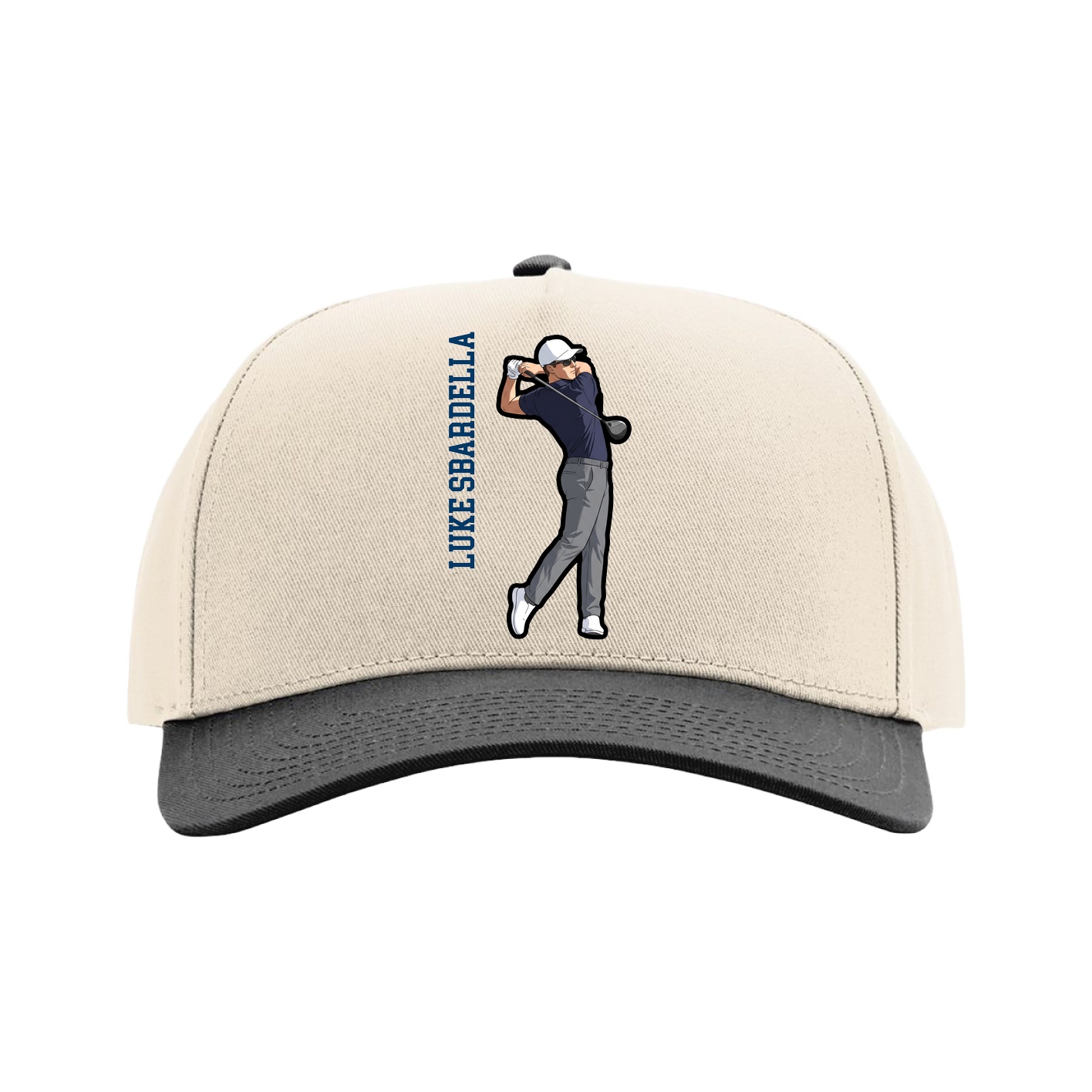 Full Fabric Five-Panel Champ Cap — Name Vertical in Cream/Black