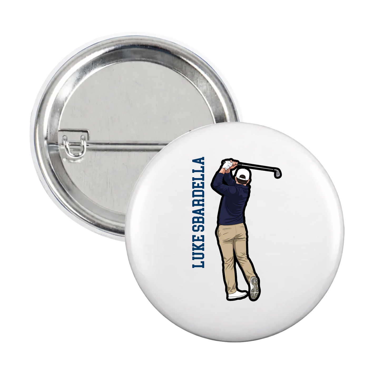 Game Day Button — Name Vertical in White