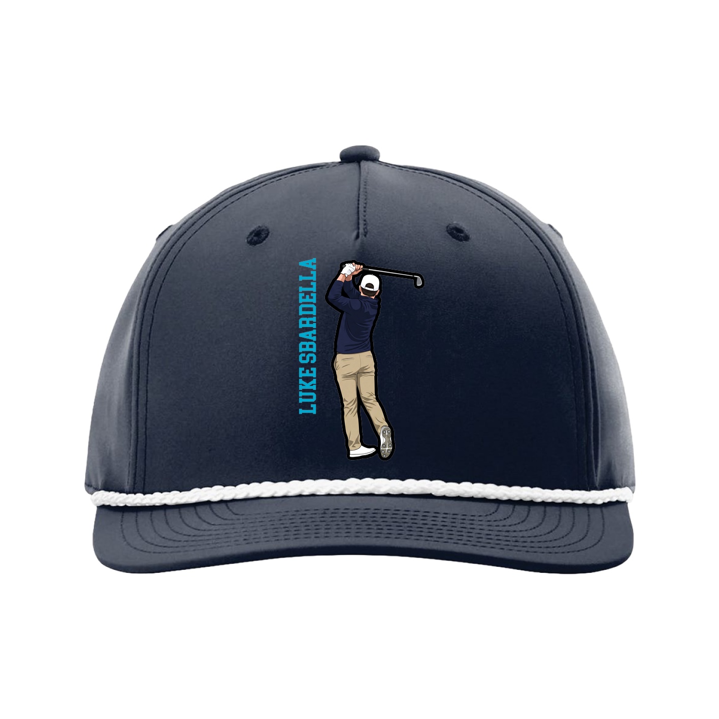 Five-Panel Classic Rope Cap — Name Vertical in Navy